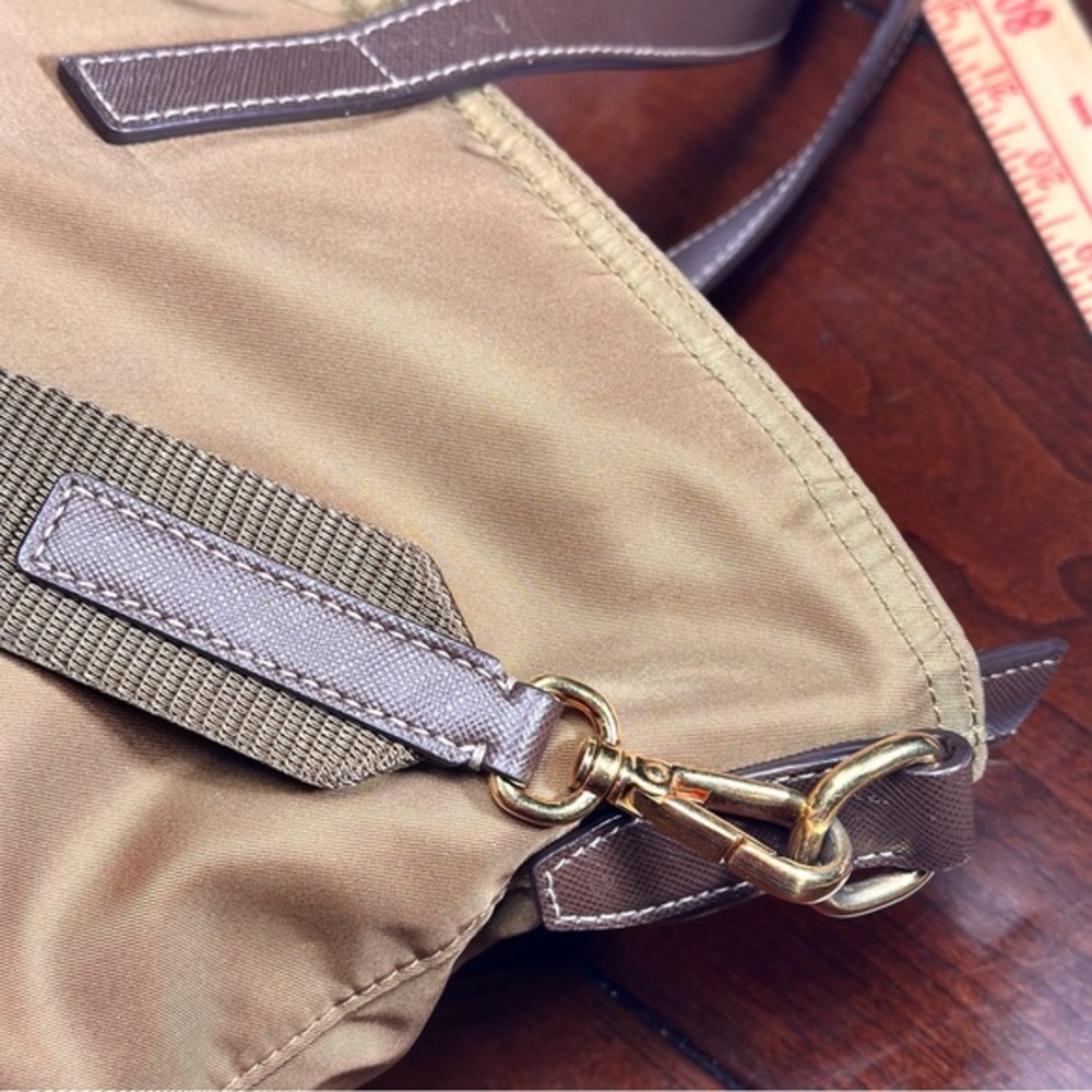 AUTHENTIC Tessuto Nylon Saffiano Shopping Tote. Tan. - Picture 7 of 15
